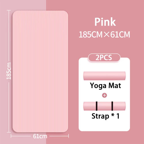 8mm Thick Eco-Friendly NBR Yoga Mat – Anti-Slip Fitness & Exercise Floor Mat with Carrying Strap (Pink, Purple, Blue, Black)