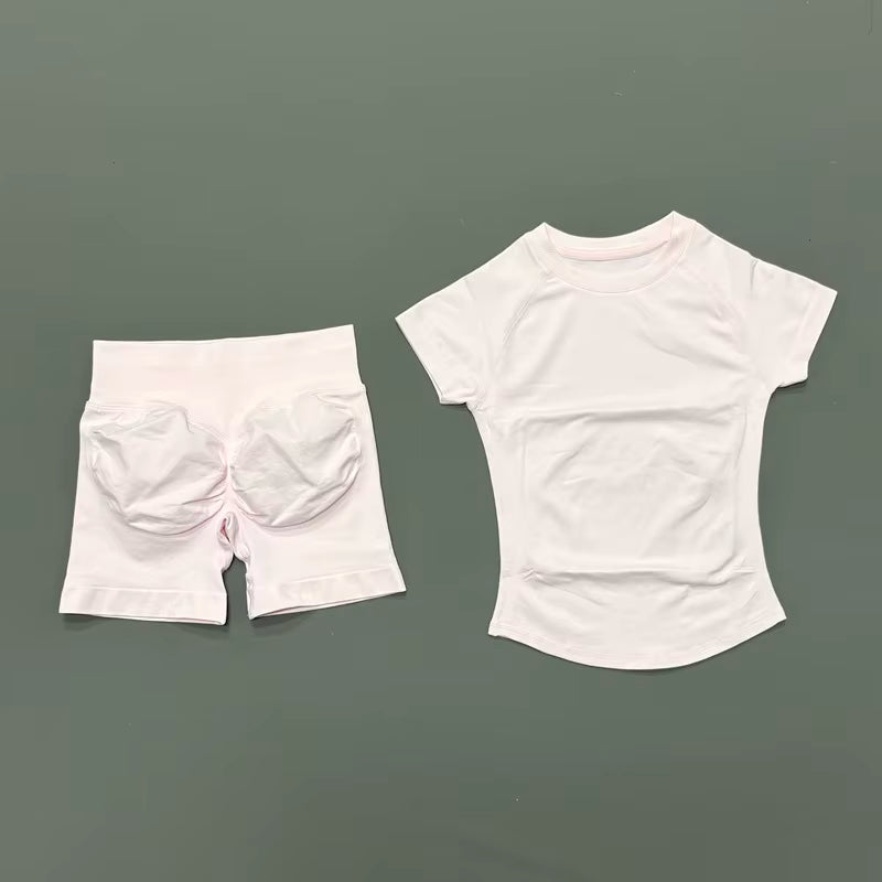 2 Piece Sports Set Women Gym Yoga Set Seamless Fitness Gym Clothes Sportswear Short Sleeve Top Sports Short Leggings Suit