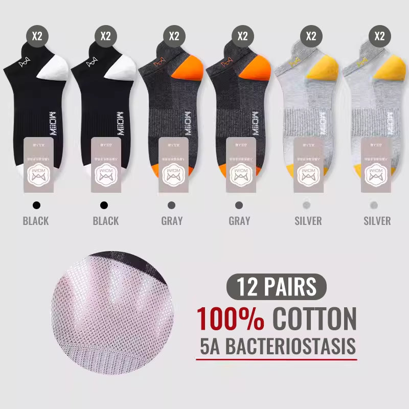 100% Pure Cotton Short Socks Men Ankle Sock Business Dress Ear-Lifting Heel Protection Deodorant Antibacterial Sports Sock