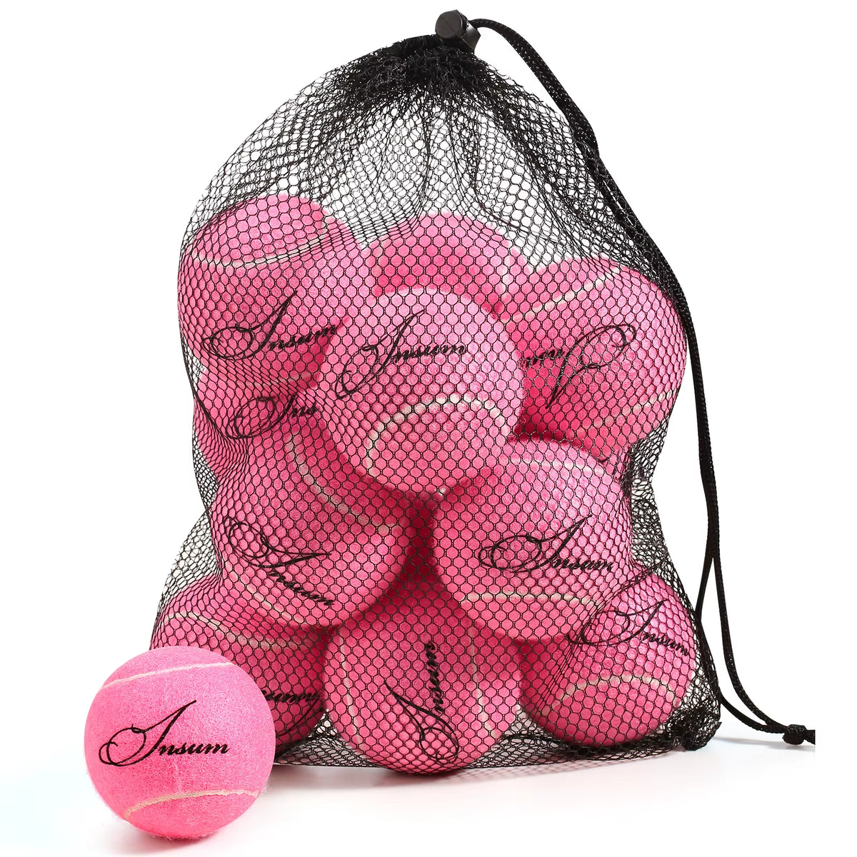 Bulk 12-Piece Tennis Ball Set | High-Elasticity Rubber Training & Play Balls with Handy Mesh Storage Bag