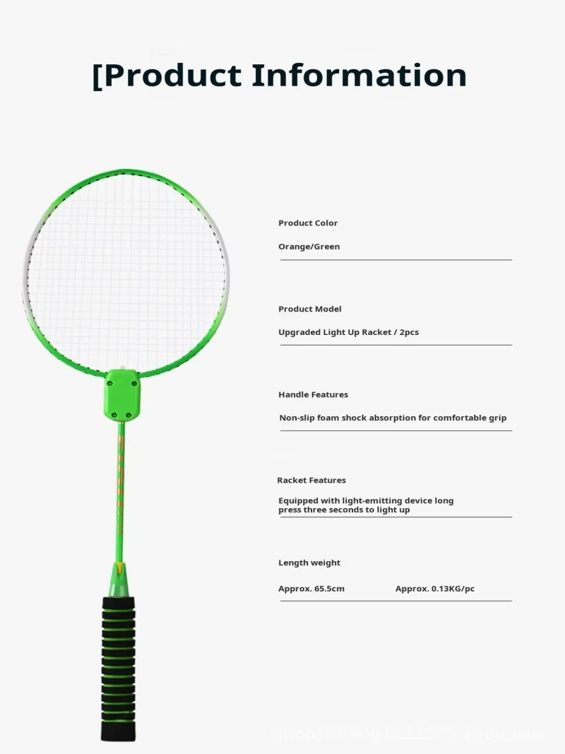 Luminous Badminton Racket Set – Adult & Children Professional Ultra-Lightweight Durable Racquet Kit for Night Outdoor Sports & Training