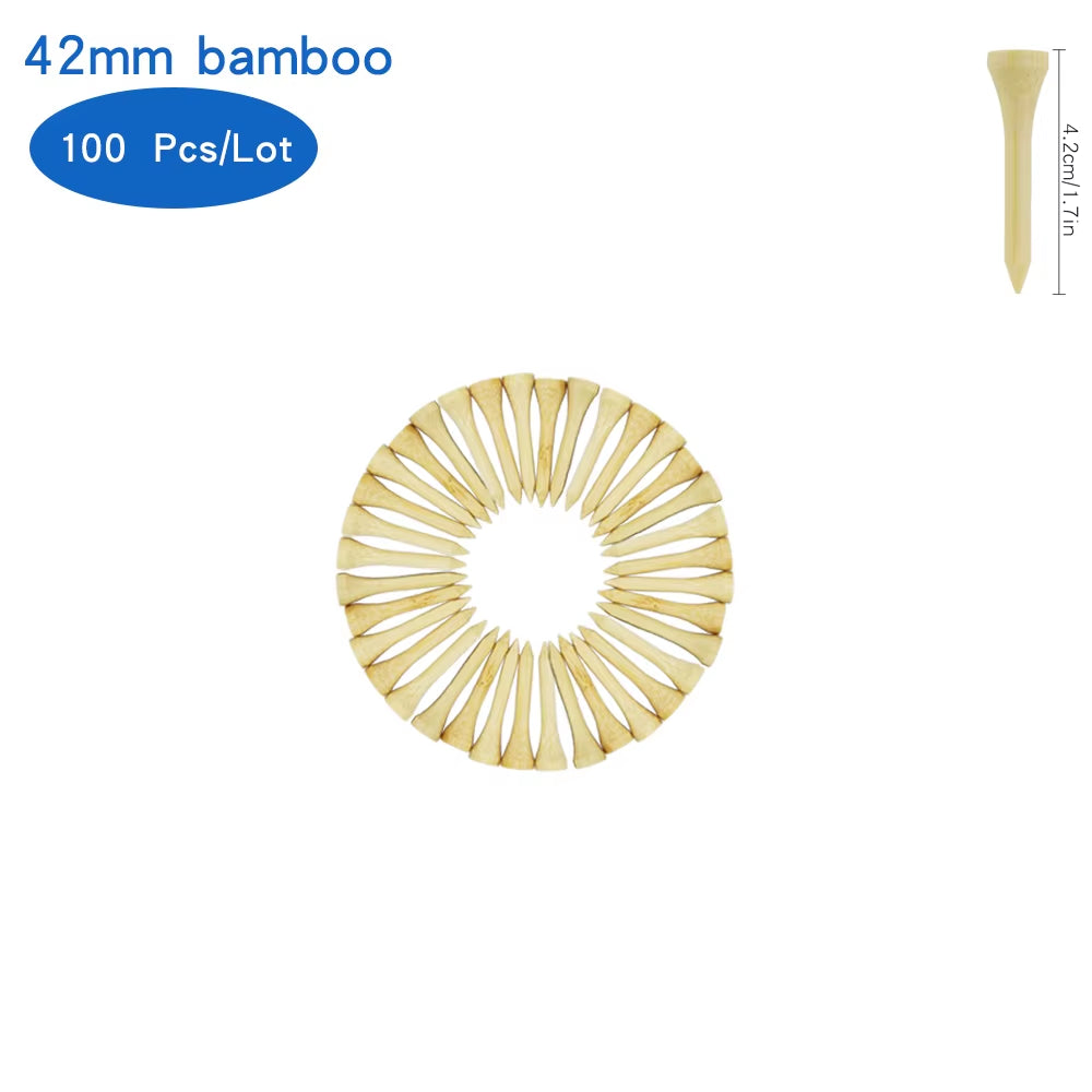 Bamboo Golf Tees (100 Pack) – 4 Mixed Sizes for Driver, Woods & Irons