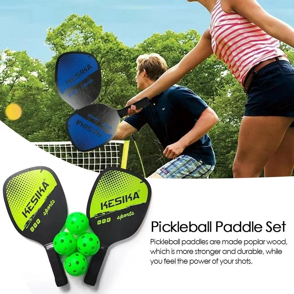 Pickleball Paddle Set with 4 Balls & Carrying Bag – Poplar Wood, Non-Slip (Kids & Family)