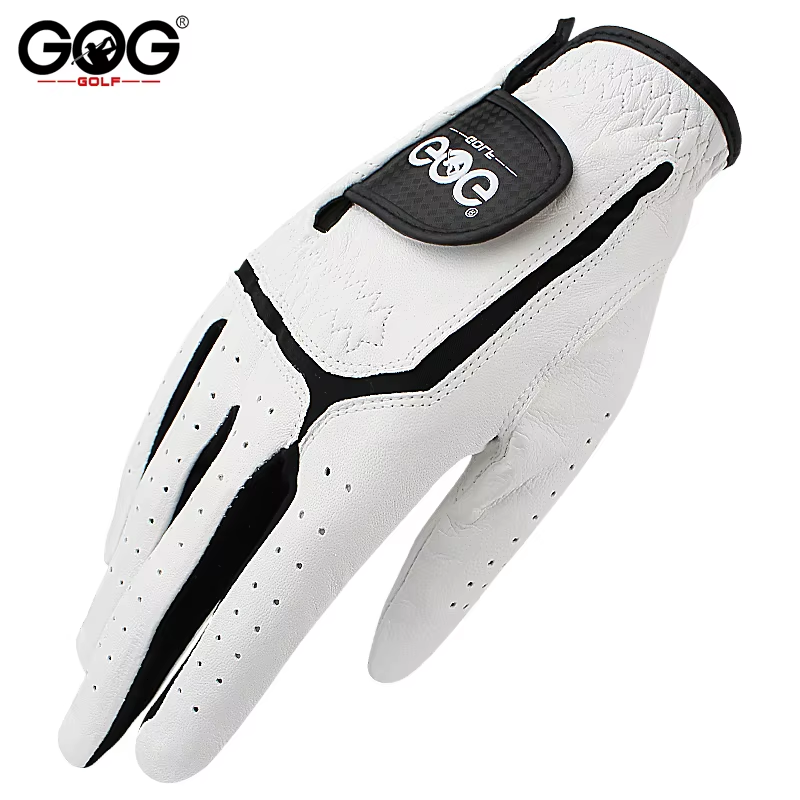 GOG Men's Golf Glove – Soft Sheepskin Palm, Breathable Mesh, White & Black