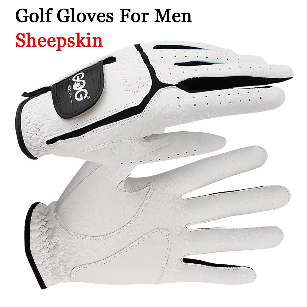 GOG Men's Golf Glove – Soft Sheepskin Palm, Breathable Mesh, White & Black