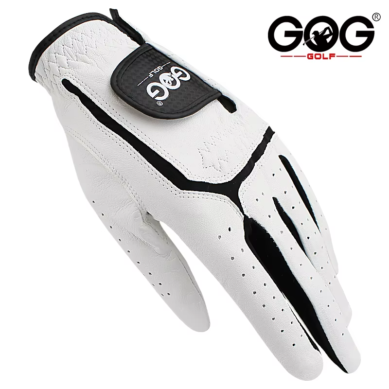 GOG Men's Golf Glove – Soft Sheepskin Palm, Breathable Mesh, White & Black