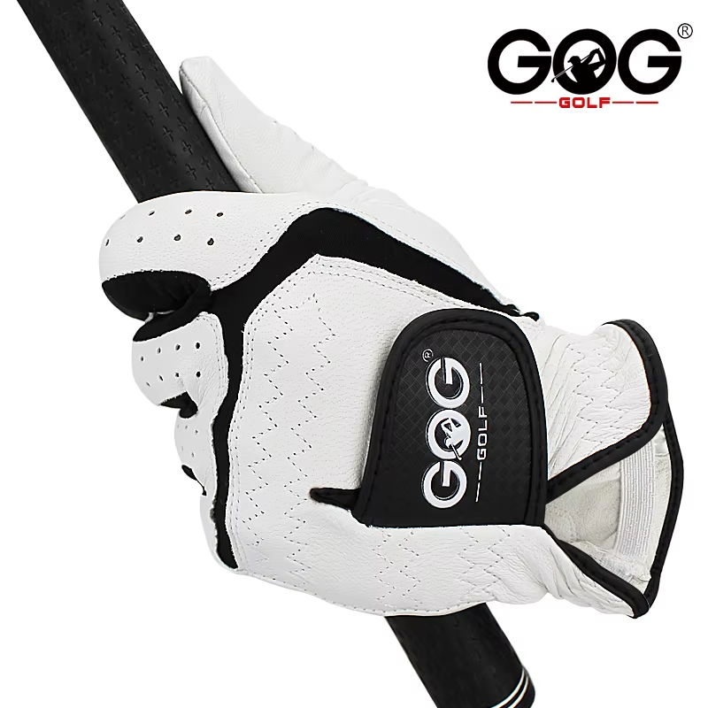 GOG Men's Golf Glove – Soft Sheepskin Palm, Breathable Mesh, White & Black