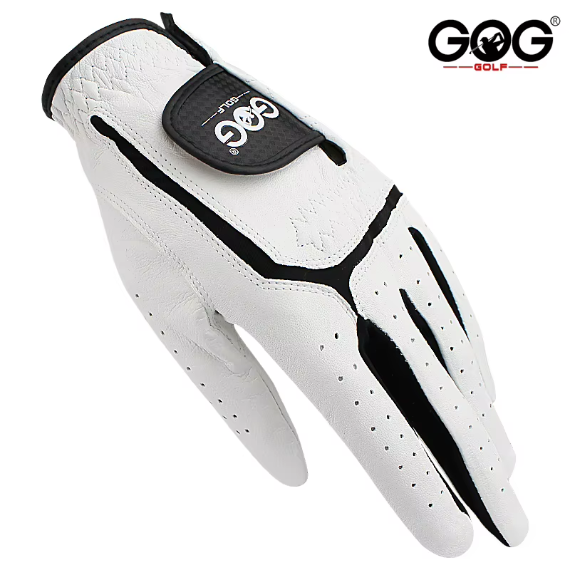 GOG Men's Golf Glove – Soft Sheepskin Palm, Breathable Mesh, White & Black